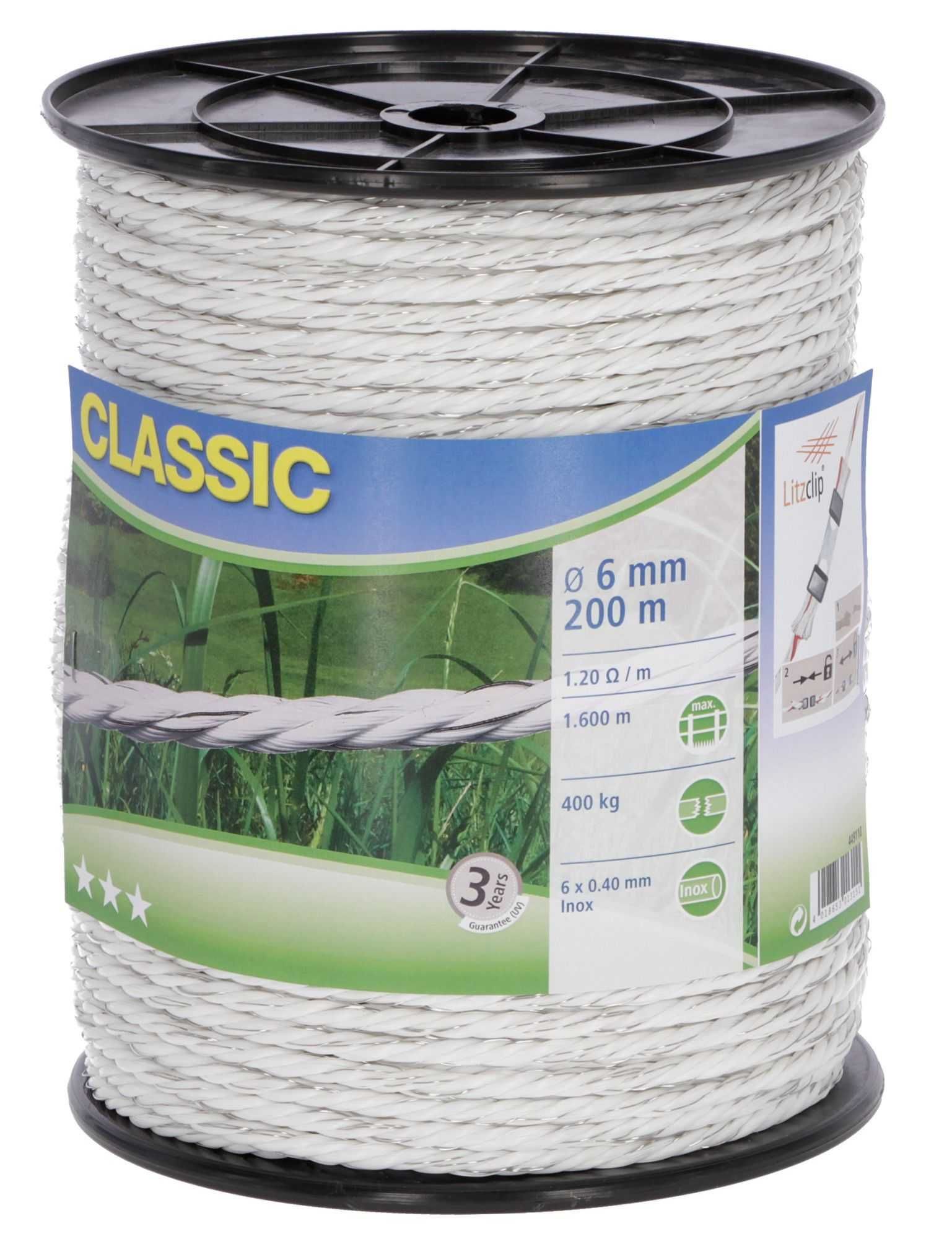Linka taśma plecionka do pastucha BASIC 200m 6mm 6x0,2 NIRO biała