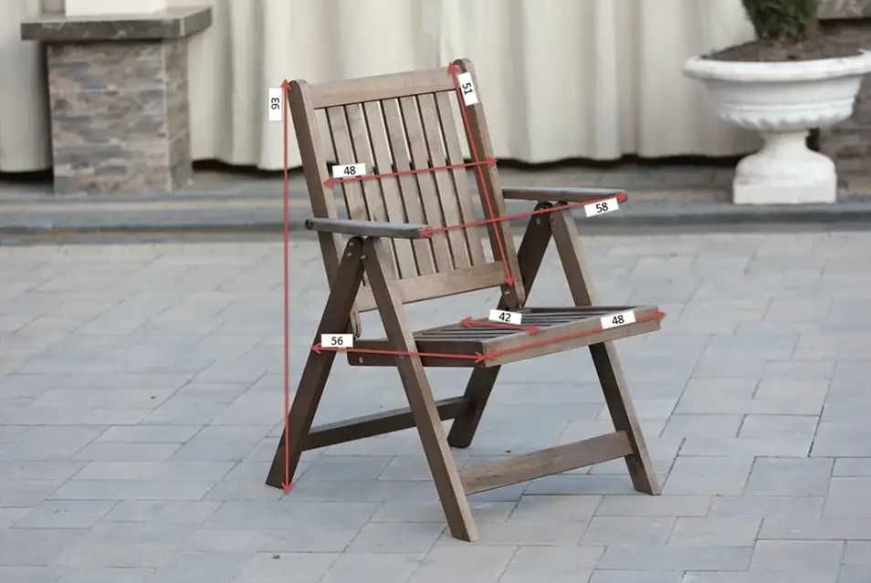 Krzesło ogrodowe składane, drewniane, z podłokietnikami i regulowanym