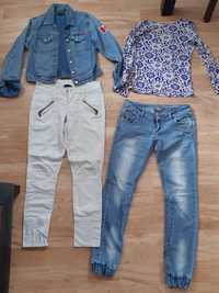 ubrania damskie r. S-M spodnie 2x, bluza jeans , bluzka