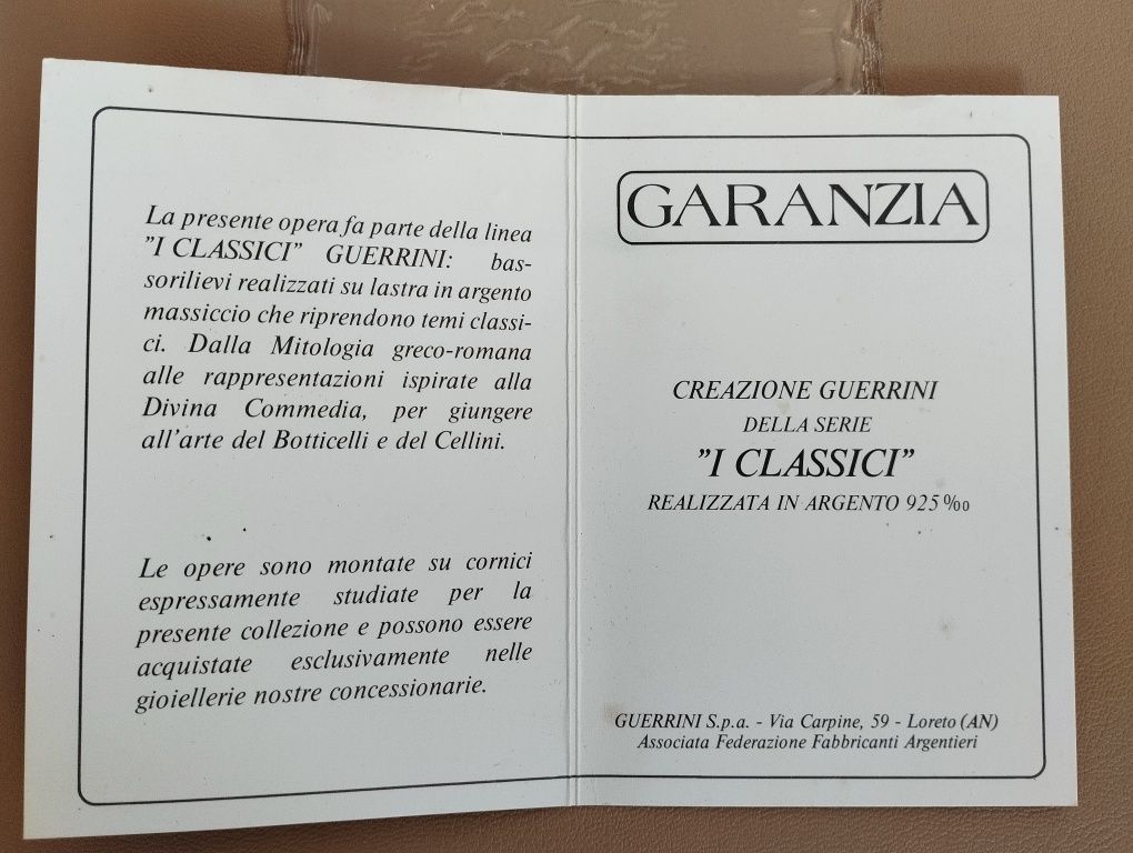 Piękny obraz ze srebra 925, 3D, szlifowane szkło, Guerrini.