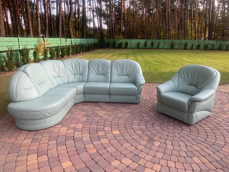 himolla niemiecki narożnik skóra naturalna pastel green jak nowy