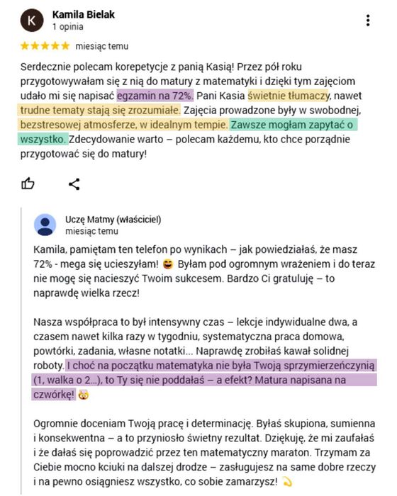 KOREPETYCJE MATEMATYKA MATURA + bieżący materiał (lekcja próbna 0zł)