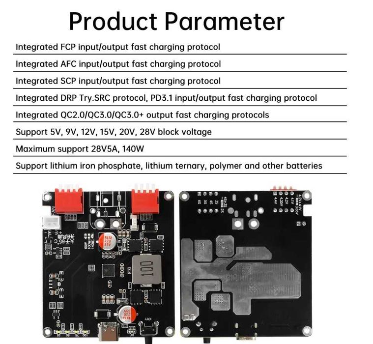 IP2366 PD3.1 140 Вт двонаправлена Модуль power bank  2S-6S  Li-ion Li4