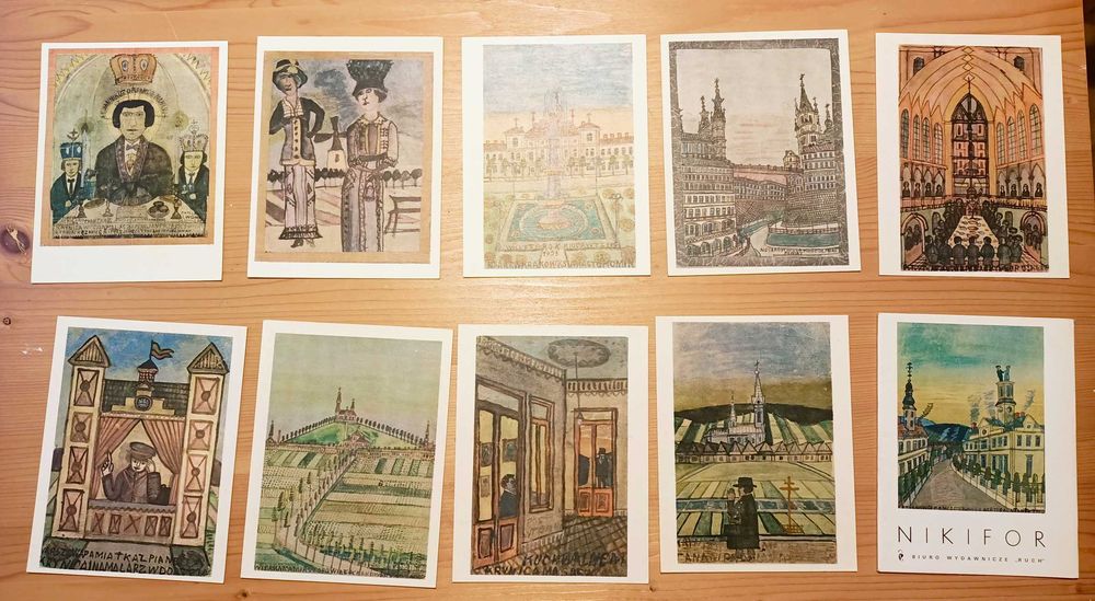 Nikifor Krynicki Zestaw 9 pocztówek z obwolutą PRL
