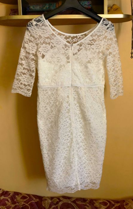 sukienka ślubna mini marks&specer koronka gipiura kość słoniowa 42