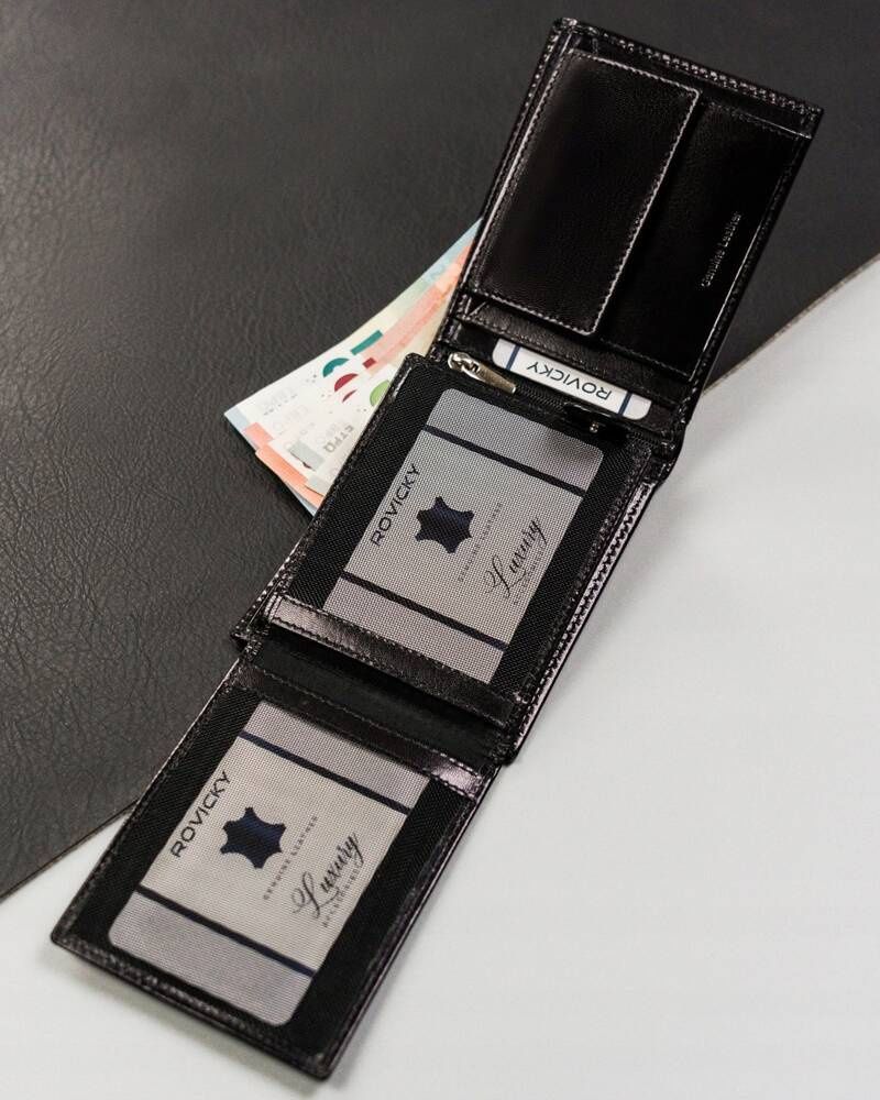 skórzany, poziomy portfel męski z systemem rfid - rovicky
