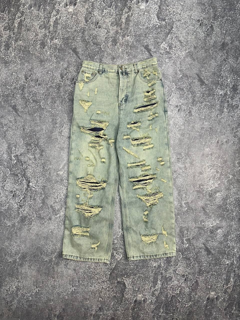 Джинсы кастом голубые рваные широкие distressed custom archive opium L