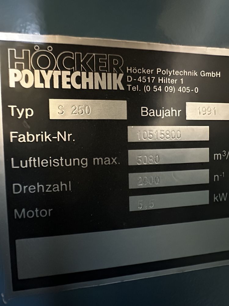 Wentylator Höcker POLYTECHNIK S250 5,5kW Odciąg wiór