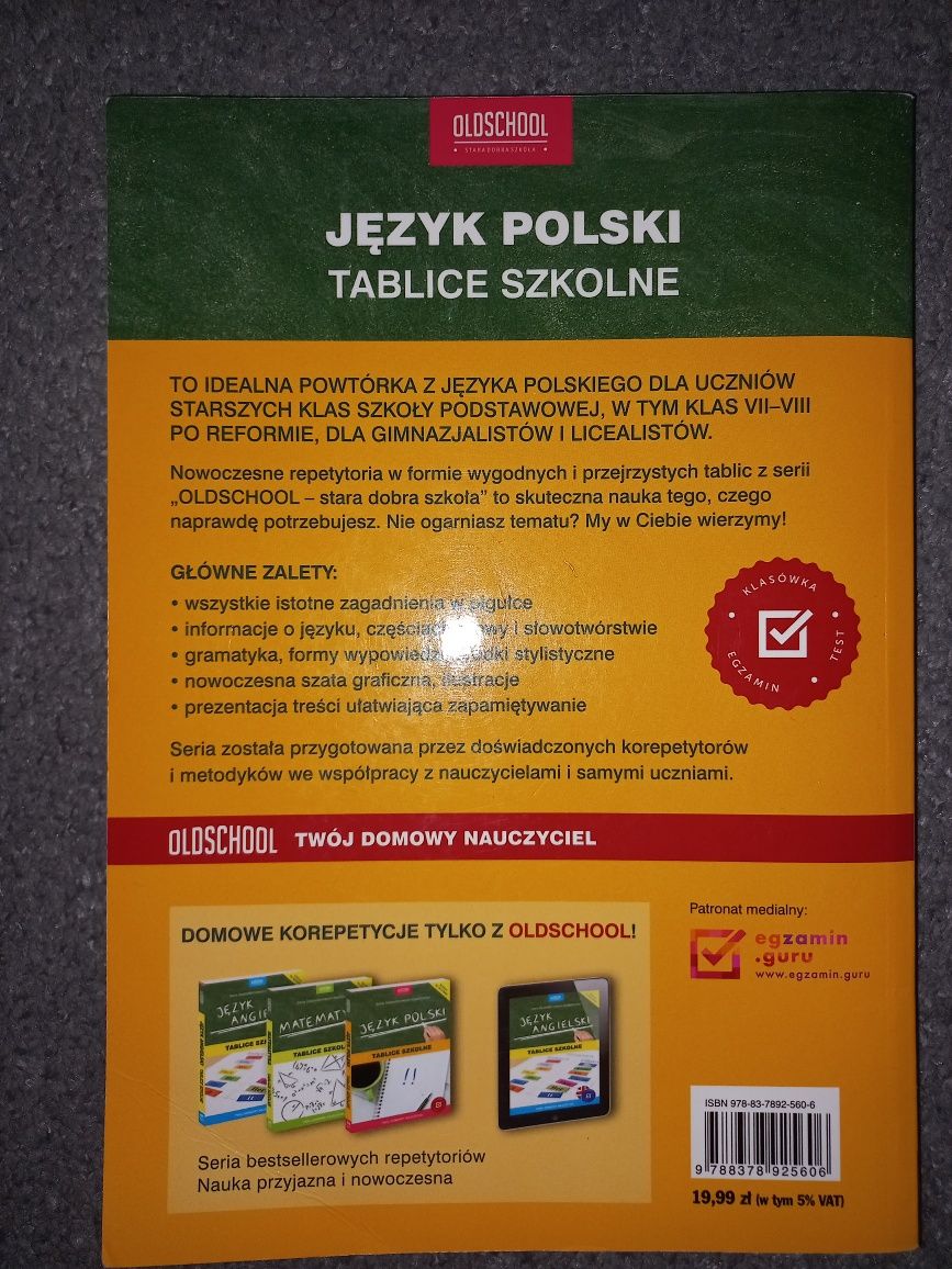 Tablice szkolne. Język polski.