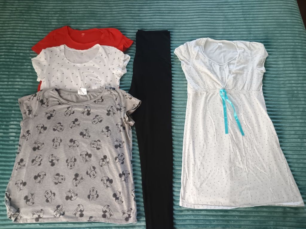Zestaw legginsy ciążowe, bluzki, koszula nocna do karmienia rozm. M