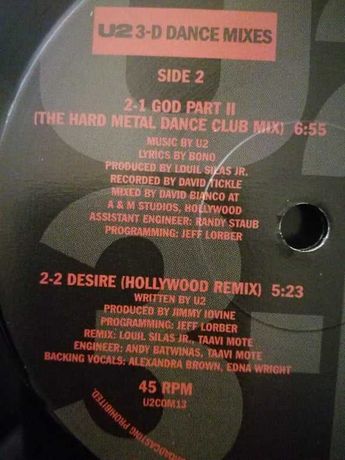 NOVO - LP U2 3-D Dance Mixes - edição especial de 45 RPM