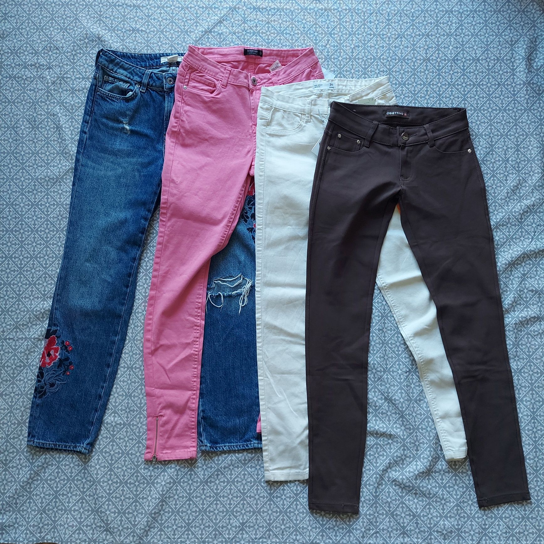 Zestaw spodni rozmiar XS dżinsy H&M Reserved Sinsay Obiettivo kremowe
