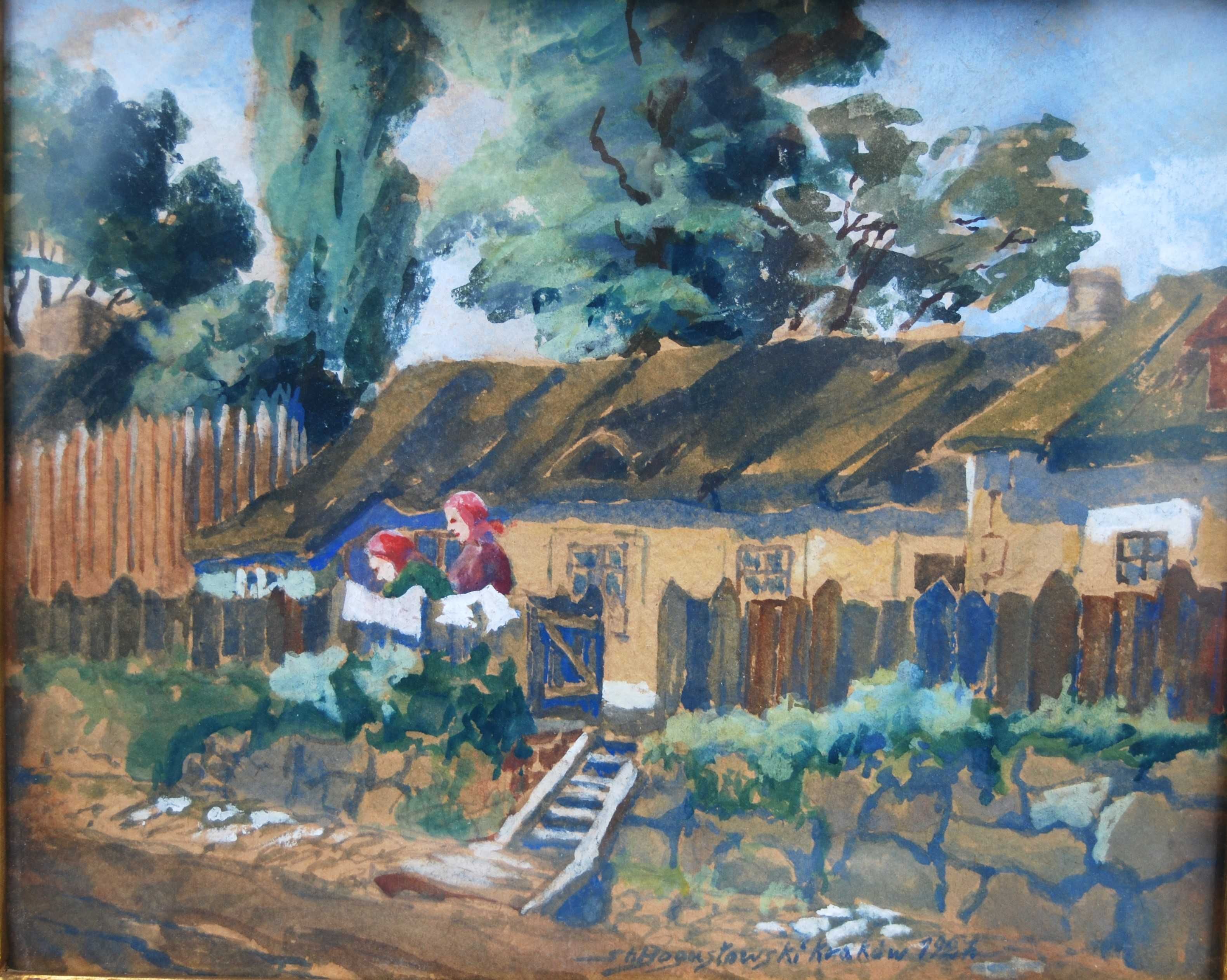 Stanisław BOGUSŁAWSKI (1893 - 1964) obraz "Scena wiejska" Kraków 1927r