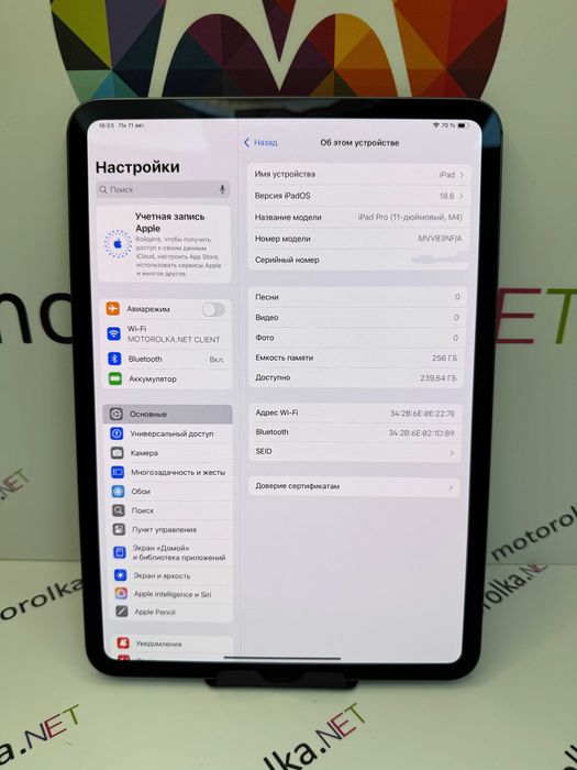 iPad Pro 11 M4 2024 256GB Wi-Fi Space Black 96% 179 циклів