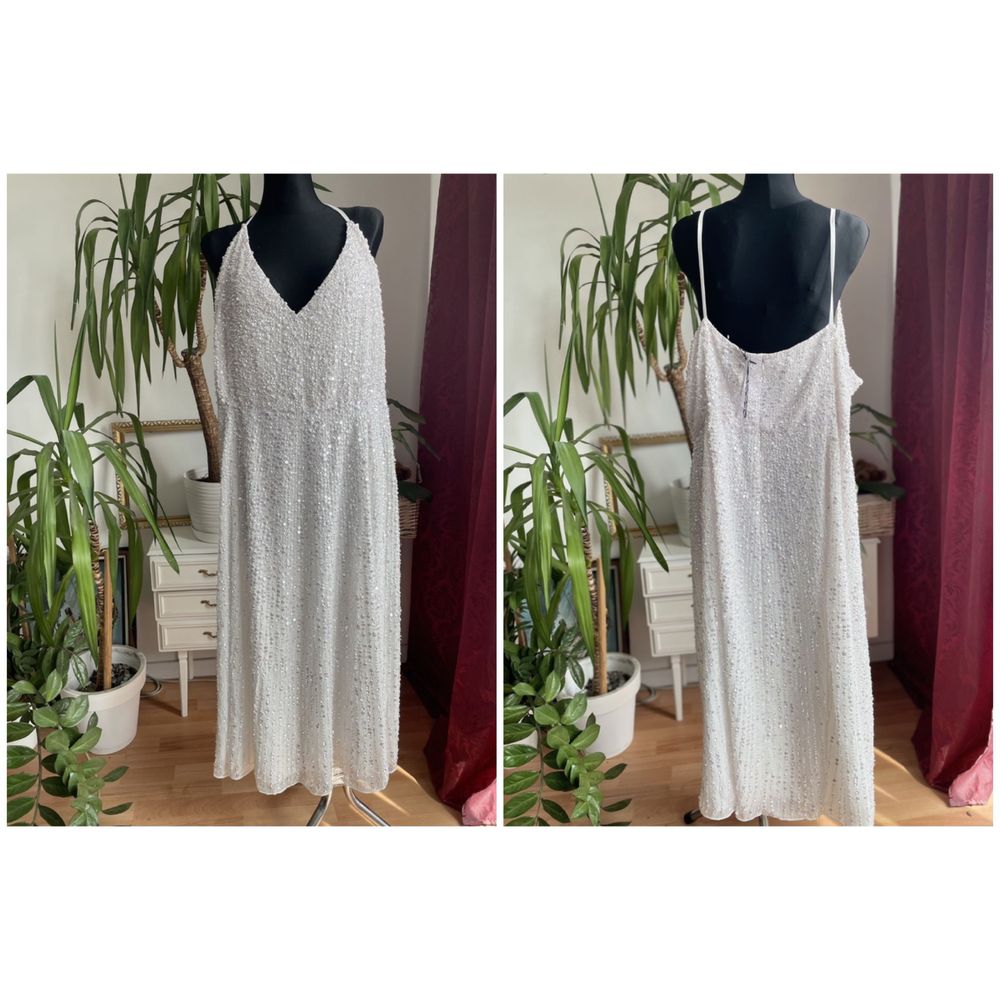 cekinowa sukienka midi asos 46 3 xl  zdobiona bridal