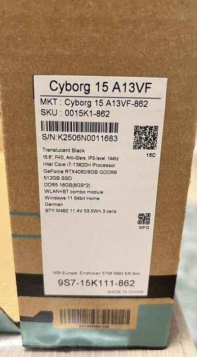 Игровой ноутбук!MSI Cyborg 15(RTX4060)