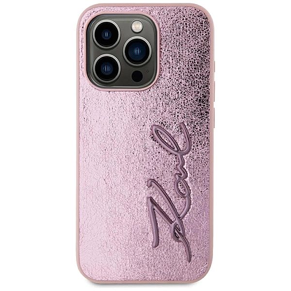 Etui Karl Lagerfeld Wrinkled Metal Signature na iPhone 15 Pro - różowe