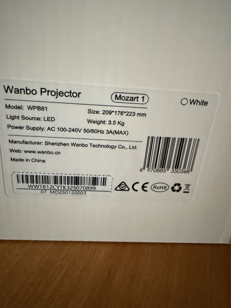 Wanbo Projektor Mozart 1 Model WPB81 kolor biały
