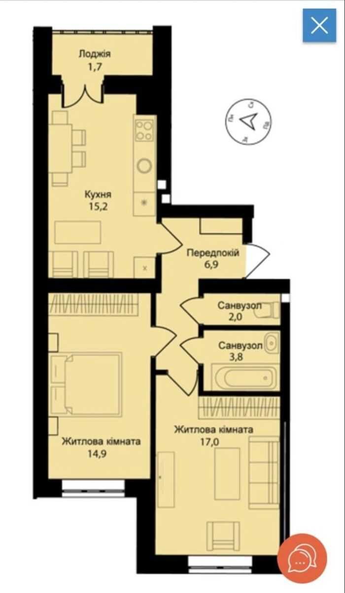 Продається 2-к квартири ЖК "Мюллер Хаус" 53000$