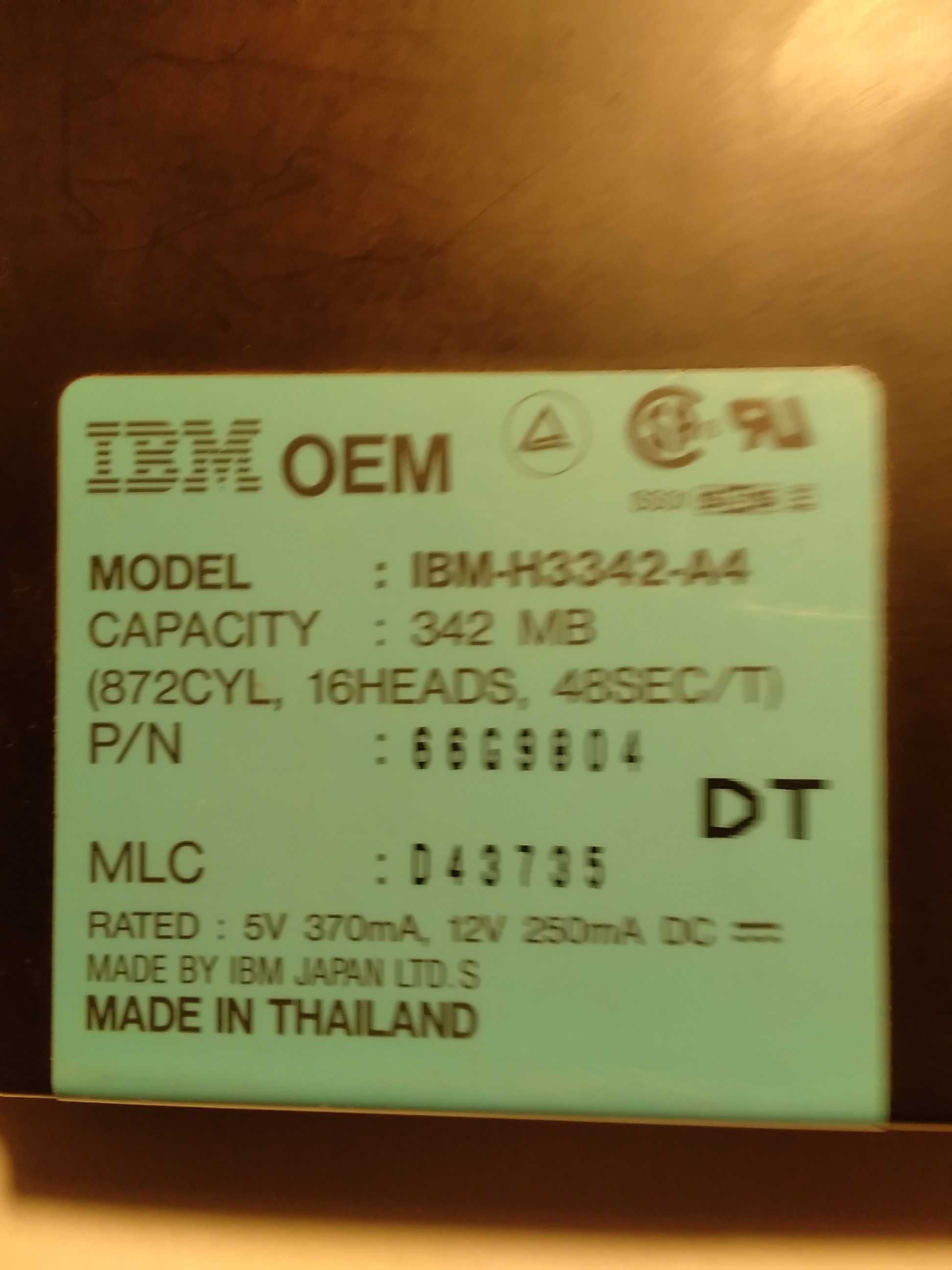 Жёсткий диск IBM 342 Mb раритет