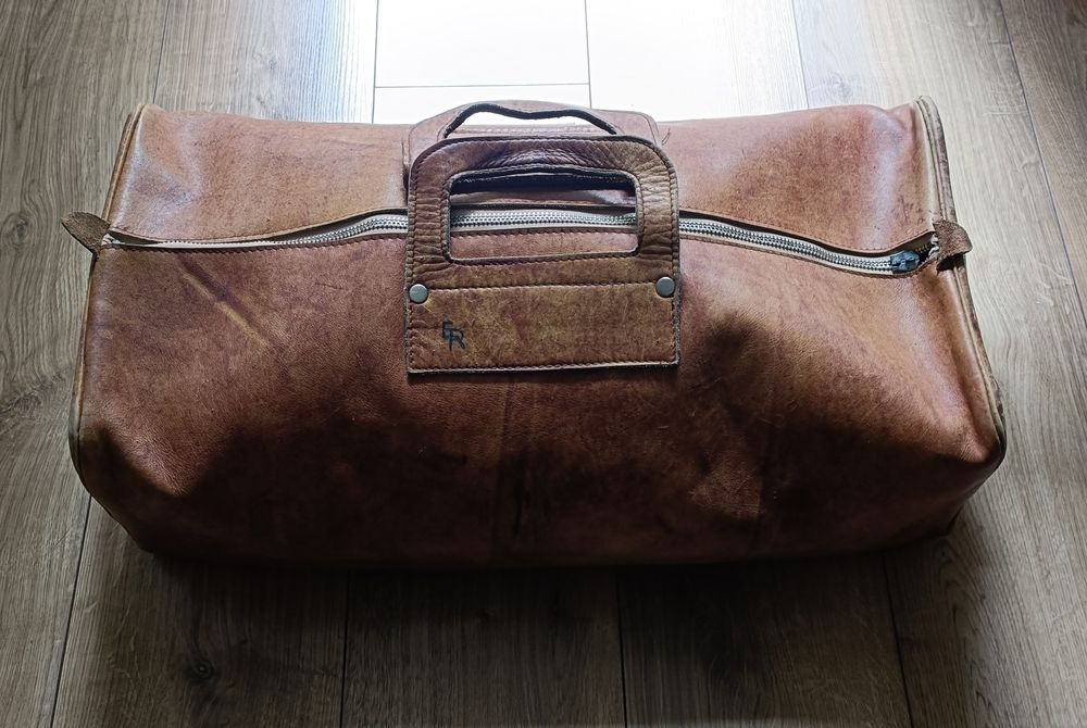 Torba podróżna skórzana vintage jamnik retro walizka