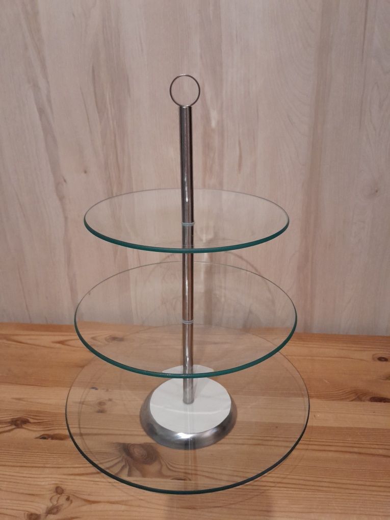 Patera 3poziomowa z hartowanego szkła - 40cm wys