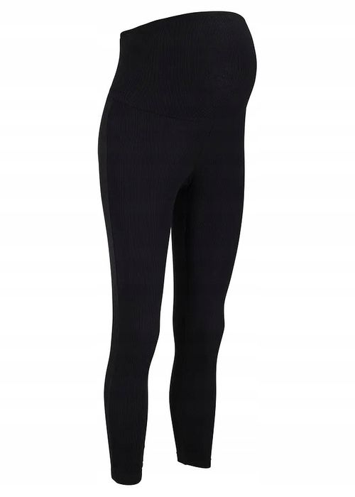 B.P.C legginsy ciążowe czarne bawełniane prążkowane 36/38.