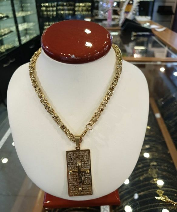 Komplet męski łańcuszek bransoletka I krzyż splot królewski stal 60 cm