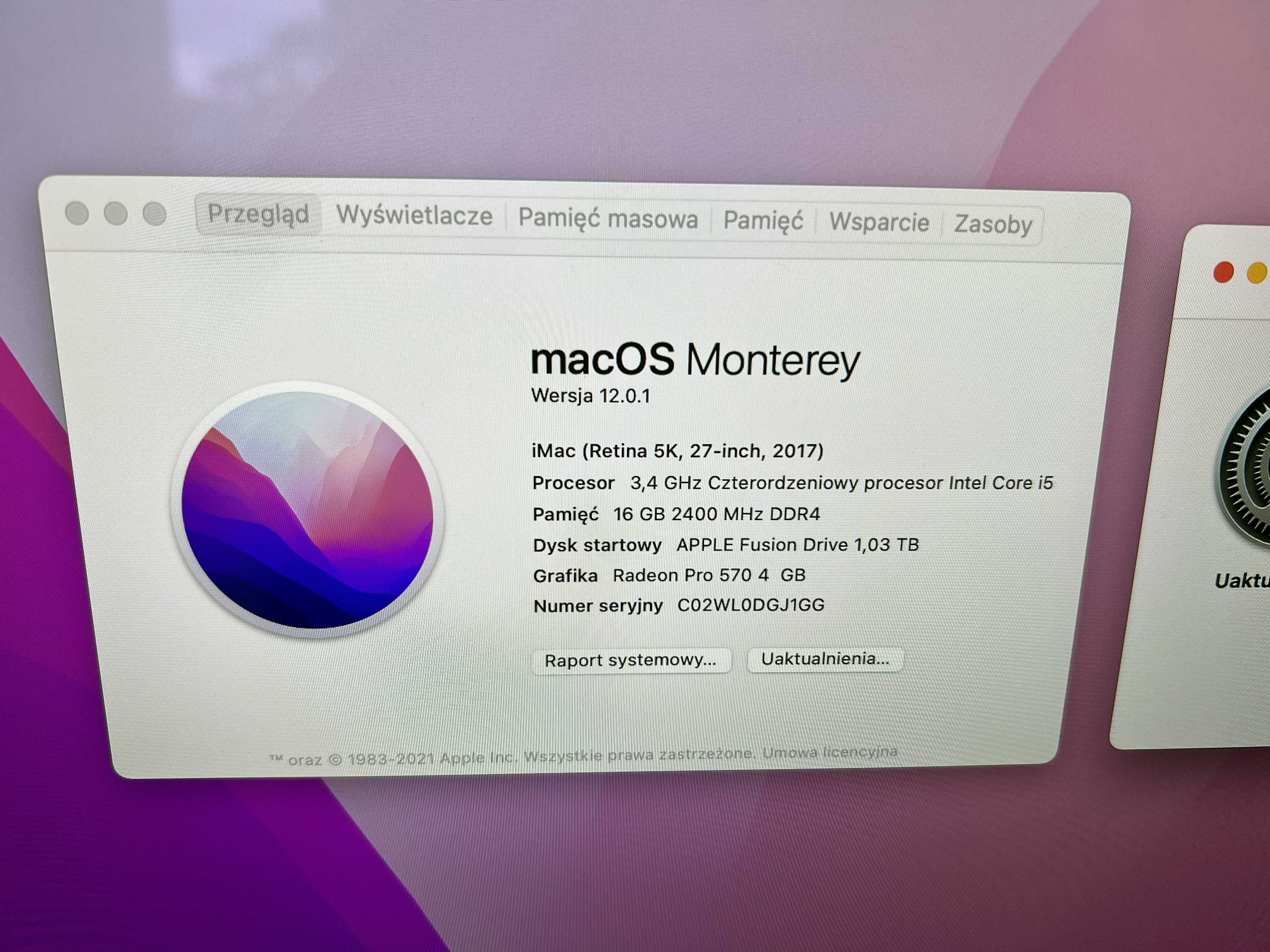 Mac 27" RETINA 5K 16GB Ram DDR4 Radeon Pro 570 4GB Fusion Drive 2017