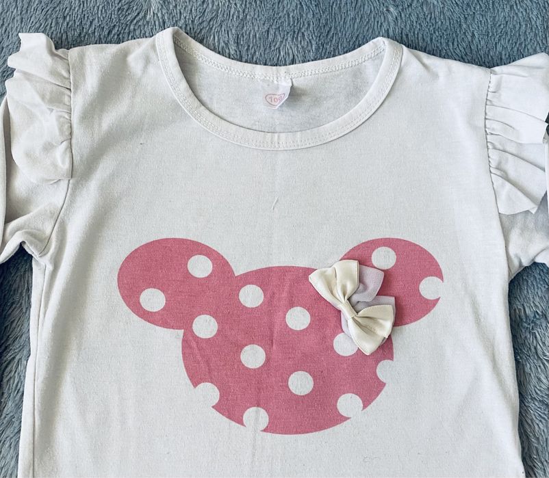 Piękny zestaw komplet dres bluzka spodnie myszka mickey Minnie kokardk
