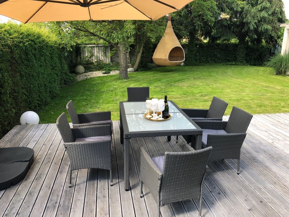 (Po) ENDO 6+1 technorattan szary, brąz, biały zestaw meble ogrodowe