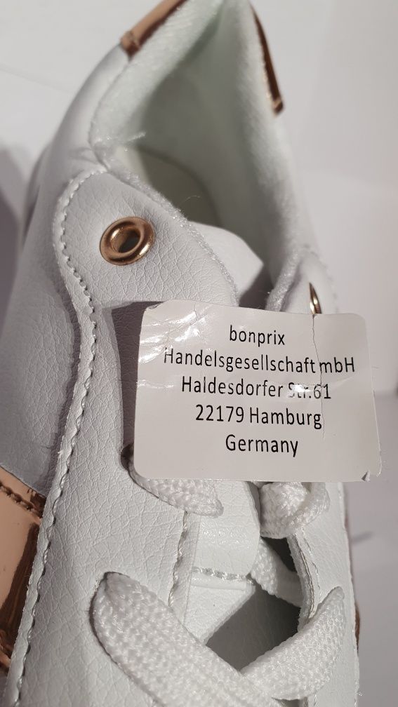 Buty nowe damskie sportowe białe niemiecka marka Bonprix rozmiar 38