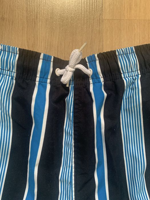 Krótkie czarne spodenki do pływania kąpielówki paski retro vintage XL