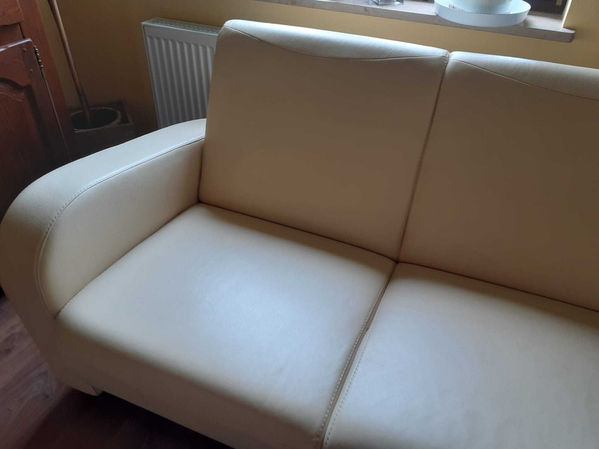 komplet mebli wypoczynkowych - sofa +2 fotele - kremowa skóra