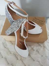 Buty ślubne białe na srebrnym obcasie Glamoursy 38