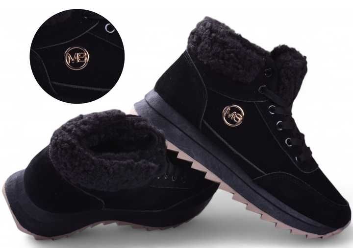 Buty Damskie Sneakersy MS Zimowe Ocieplane za kostkę czarne r.38
