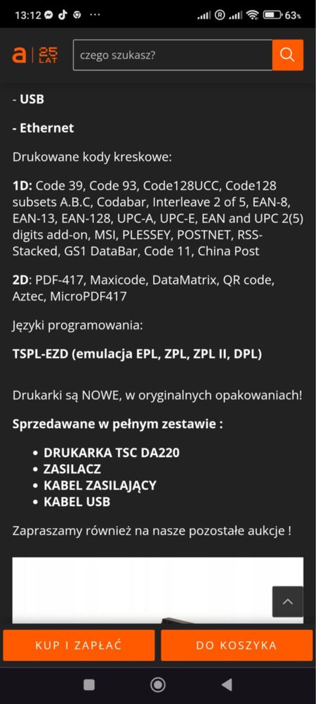 Drukarka TSC DA 220