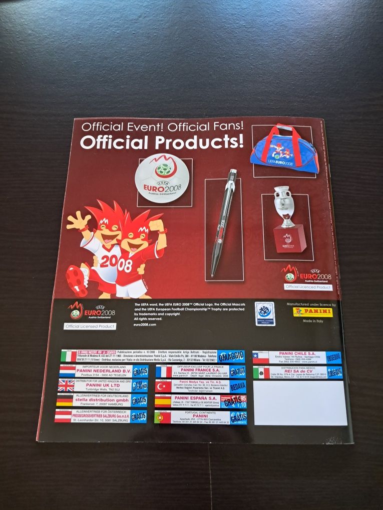 Caderneta vazia de cromos Futebol UEFA Euro Austria-Suiça 2008 Panini