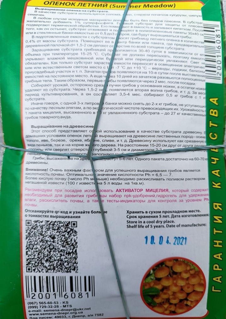Мицелий грибов сухой 10г