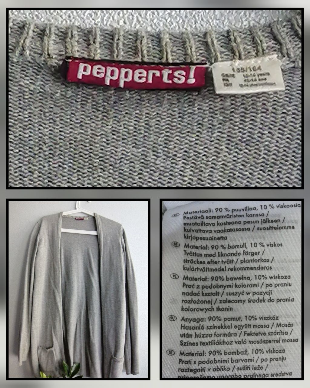Pepperts! Szary sweterek/kardigan, rozm s/m