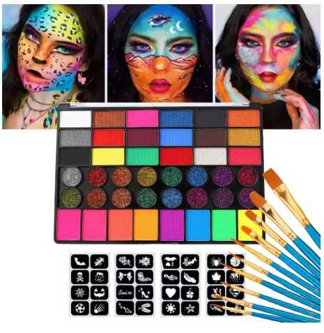 Tinta Facial e Corporal UV Néon 42 Cores à Base de Água