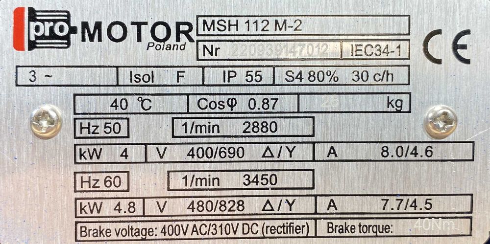 silnik elektryczny 4kW 2880obr. 3fazowy HAMULEC