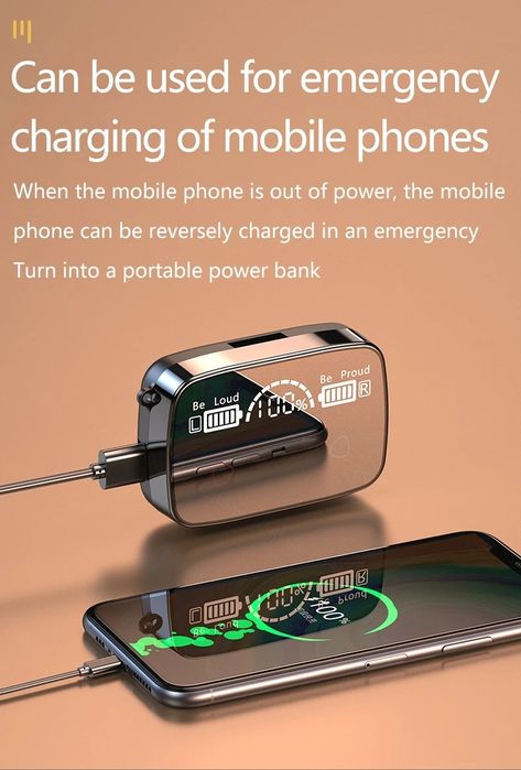 Słuchawki bezprzewodowe douszne Bluetooth BT 5.1 etui z power Bank