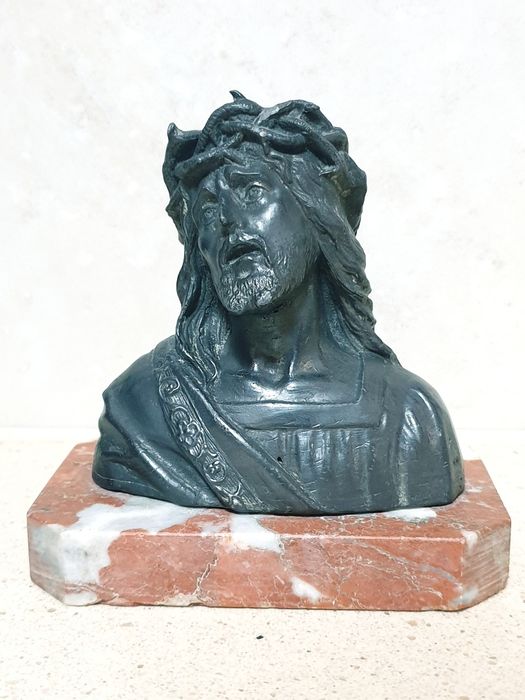 Lindo antigo busto de Cristo francês "Ecce Homo"