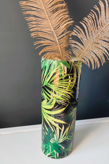 Wysoki wazon liście boho loft + 3 złote liście palmy