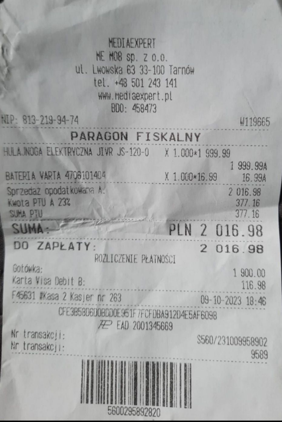 Hulajnoga elektryczna JIVR JS 120-0