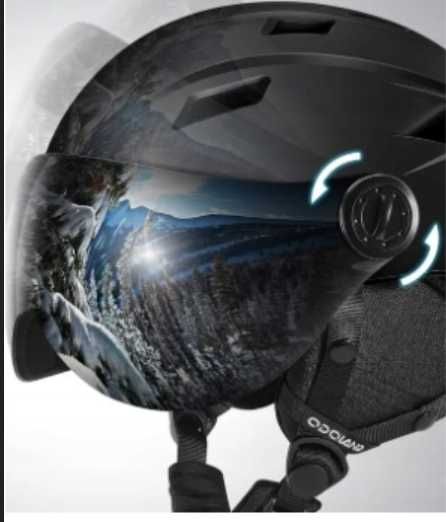 Kask Narciarski z Wizjerem i Goglami ODOLAND Czarny 57-59cm Roz. M