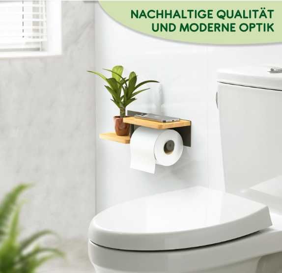 Uchwyt na papier toaletowy bez wiercenia z półką