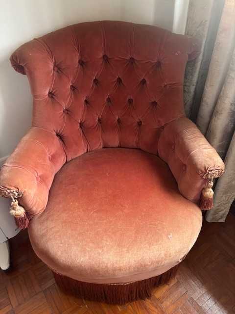 Sofá senhorinha veludo rosa velho