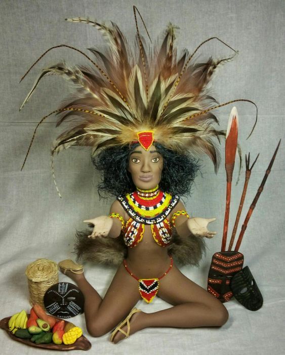 Авторская скульптурная кукла,папер клей,paperclay,африканка
